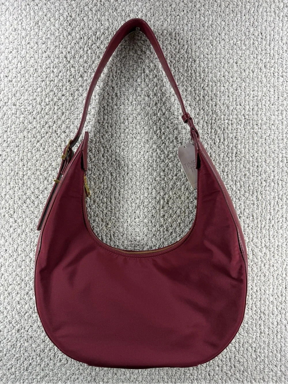 Time and Tru Harbour Hobo Bag Crimson Red Nylon Crescent Shoulder Purse NWT